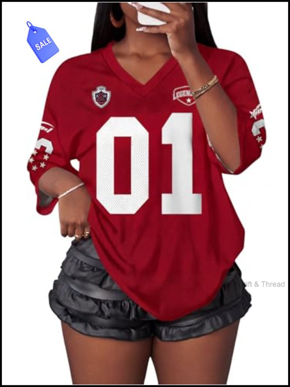 Plus Size Football Jersey Shirt Oversized V Neck Graphic Tee